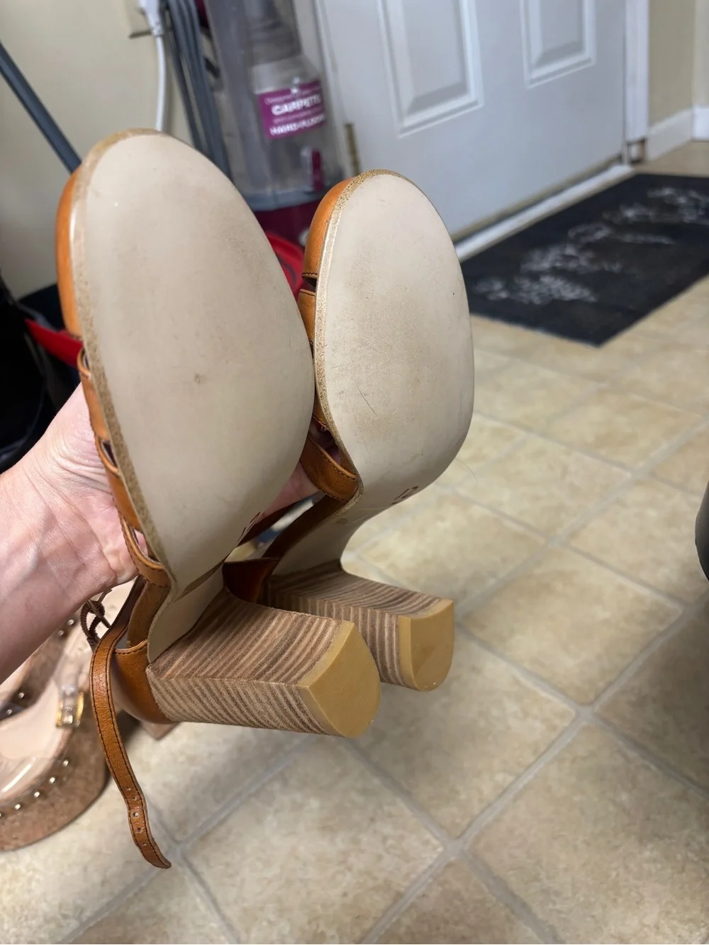 Steve Madden Tan Leather Ankle-Strap Peep-Toe Heels